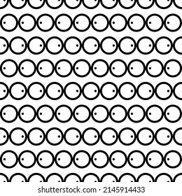 Vector illustration. Geometric seamless pattern. Solid contour circle and dots in a row. Spotted black and white background. Simple monochrome abstract pattern.