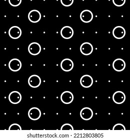 Vector illustration. Geometric seamless pattern. Solid contour circle and dots in a row. Spotted black and white, grey background. Simple monochrome abstract pattern.