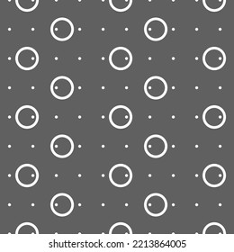 Vector illustration. Geometric seamless pattern. Solid contour circle and dots in a row. Spotted black and white, grey background. Simple monochrome abstract pattern.