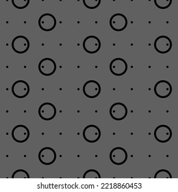 Ilustración vectorial. Patrón geométrico sin soldadura. Puntos sólidos y círculos lineales en filas. Fondo gris, negro y blanco. Patrón abstracto monocromo simple.