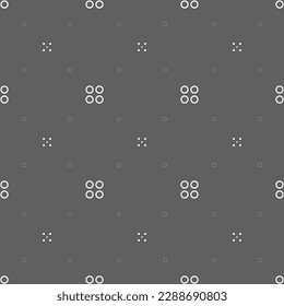 Vector illustration. Geometric seamless pattern. The solid dots and linear circles in the rows form a rhombus shape. Spotted grey, black and white background. Simple monochrome abstract pattern.