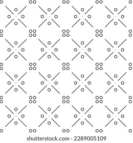 Vector illustration. Geometric seamless pattern. The solid dots and linear circles in the rows form a rhombus shape. Spotted grey, black and white background. Simple monochrome abstract pattern.