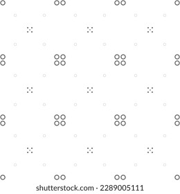 Vector illustration. Geometric seamless pattern. The solid dots and linear circles in the rows form a rhombus shape. Spotted grey, black and white background. Simple monochrome abstract pattern.