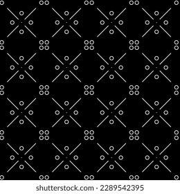 Vector illustration. Geometric seamless pattern. The solid dots and linear circles in the rows form a rhombus shape. Spotted grey, black and white background. Simple monochrome abstract pattern.