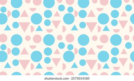 Vector illustration of geometric seamless pattern, minimalist style, pastel pinks and blues, giving a simple and soft feel for designs, prints, wrapping paper, cards, modern products.