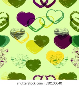 Vector Illustration. Geometric Seamless Pattern . Vintage Heart Background. Abstract wallpaper with grunge shapes. 