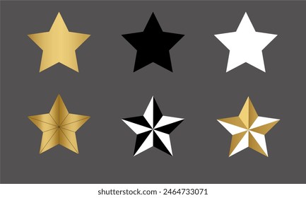 Ilustración vectorial Geométrica Set Estrellas Icono. Amarillo, dorado, negro, blanco, marrón