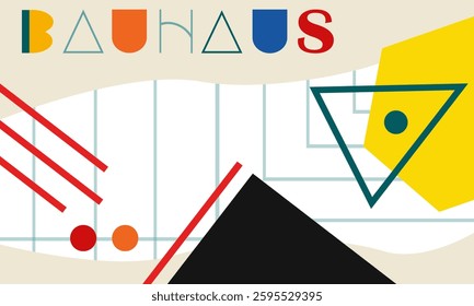Vector Illustration Geometric Shapes Bauhus background. design posters, wall art, template, layout with primitive shapes elements. Bauhaus retro pattern background, vector abstract circle