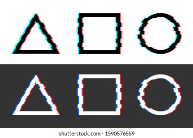 Vector illustration of geometric shapes in glitch style on black and white background