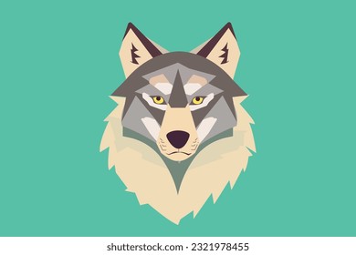 Vector illustration in geometric style, muzzle of a wolf, logo.