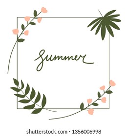 Vector illustration - geometric template frame with flowers for card, social media, poster, invation etc.