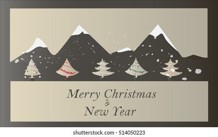 vector illustration geometric trees on a background of mountains