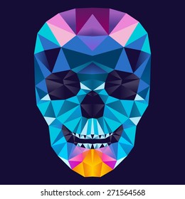 A vector illustration of geometric triangle color blend skull.