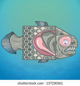 Vector illustration of geometric underwater fish monster