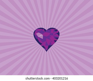 vector illustration of geometrical diamond heart with sunburst background