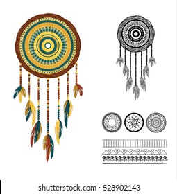 Vector illustration geometrical dreamcatcher. Isolated on white background. Boho style
