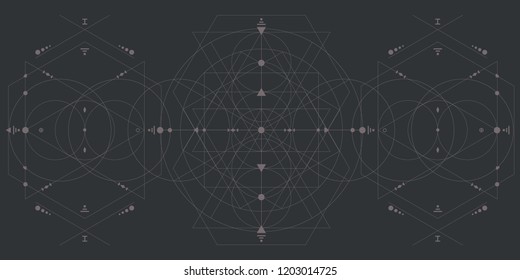 vector illustration of geometrical linear dark background with intersecting lines circles and polygons