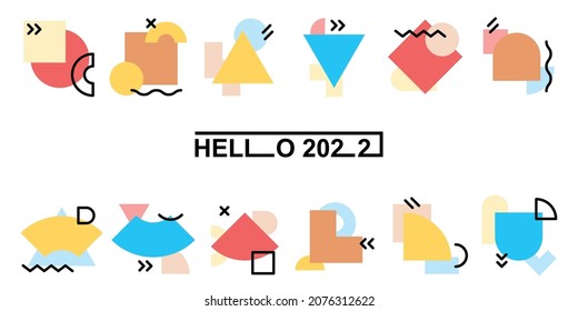 vector illustration of geometrical poster with hello 2022 greeting text
