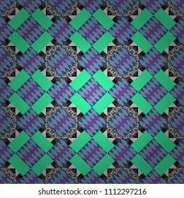Vector illustration. Geometrical seamless pattern with green, gray and blue tiles.