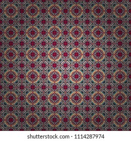 Vector illustration. Geometrical seamless pattern with gray, red and blue tiles.