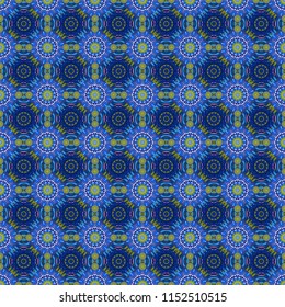 Vector illustration. Geometrical seamless pattern with blue, green and violet tiles.