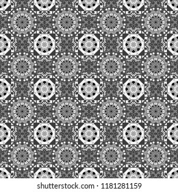 Vector illustration. Geometrical seamless pattern with gray, black and white tiles.