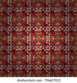 Vector illustration. Geometrical seamless pattern with brown, yellow and red tiles.