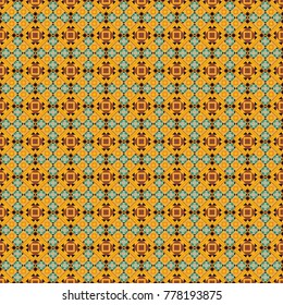 Vector illustration. Geometrical seamless pattern with yellow, orange and brown tiles.