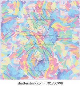 vector illustration of geometrical shapes on colorful holographic background