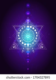 Vector illustration of Geometry symbol on abstract background. Image in purple color.