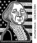 Vector illustration of George Washington with the flag of USA in the background