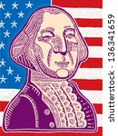 Vector illustration of George Washington with the flag of USA in the background