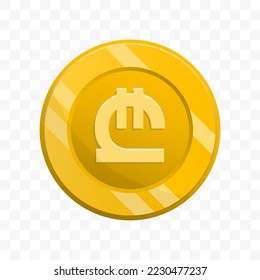 Vector illustration of Georgian lari coin in gold color on transparent background (PNG).