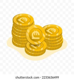 Vector illustration of Georgian lari coins. gold colored vector for website design. Simple design with transparent background (PNG).