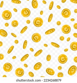 Vector illustration of Georgian lari currency. Flying gold coins on transparent background (PNG).