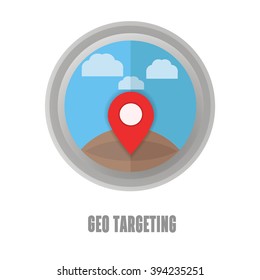 Vector Illustration Of Geotargeting. Modern Flat With Logo Geolocation
