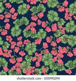 Vector illustration geranium flower. Floral design print. Seamless geranium