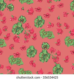 Vector illustration geranium flower. Floral design print. Seamless geranium