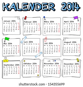 vector illustration of a german calendar 2014 week starts on Monday