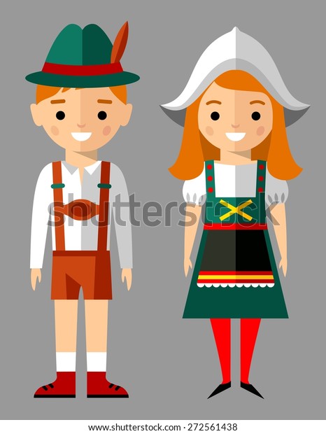 ドイツ人の子ども 男の子 女の子 ドイツ人の女性と国の衣装を着た男性のベクターイラスト のベクター画像素材 ロイヤリティフリー