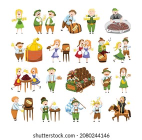 Vector illustration of the German holiday - Oktoberfest. The characters are drinking beer and having fun.