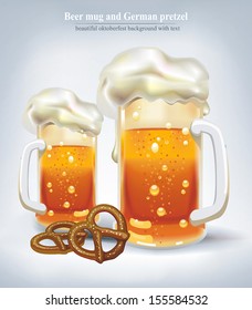 Vector illustration with German pretzel and Beer mug