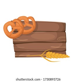 vector illustration with german pretzels and wooden sign