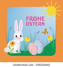 Vector illustration with German text-Frohe Ostern, means Happy Easter.