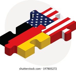 Vector illustration of German and USA Flags in puzzle isolated on white background