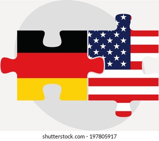 Vector illustration of German and USA Flags in puzzle isolated on white background