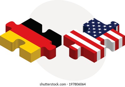 Vector illustration of German and USA Flags in puzzle isolated on white background