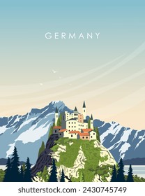 Vector illustration. Germany, castle. Poster, banner, postcard design. Tourism, travel.