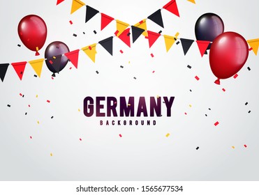 Vector illustration germany celebration background with banner, confetti and balloons in german colors