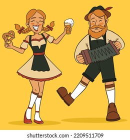 Vector Illustration of Germany Couple Wearing Traditional Costume in Oktoberfest Party, Fit for Mascot